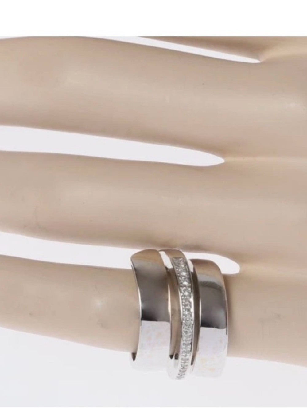 White 18 Karat Gold Stamped Ring Twisted Design Diamonds Size 5.5 Over 13 gr - Picture 3 of 5